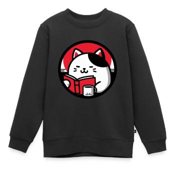 Chat lecteur 2 - Sweat Premium enfant bio - noir - Devant - AI Model Kid Female (0cm)