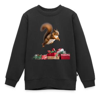 Eichhörnchen springt über Geschenke - Kinder Premium Organic Sweatshirt - Schwarz - Vorne - AI Model Kid Female (0cm)