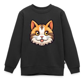 Hauskatze Cartoon Aquarell Illustration - Kinder Premium Organic Sweatshirt - Schwarz - Vorne - AI Model Kid Female (0cm)