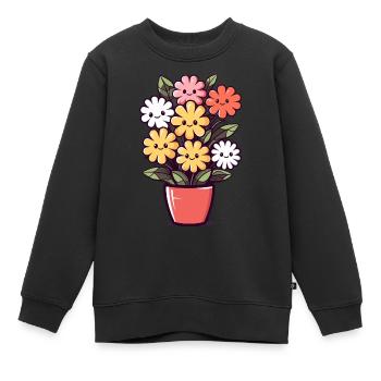 Lachende Blumen im Blumentopf - Kinder Premium Organic Sweatshirt - Schwarz - Vorne - AI Model Kid Female (0cm)