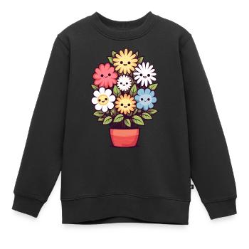 Lachende Blumen im Blumentopf - Kinder Premium Organic Sweatshirt - Schwarz - Vorne - AI Model Kid Female (0cm)
