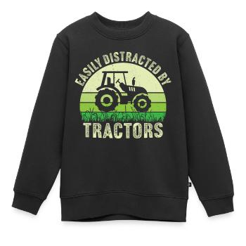 leicht von Traktoren abgelenkt - Kinder Premium Organic Sweatshirt - Schwarz - Vorne - AI Model Kid Female (0cm)