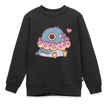 Niedliche mollige Taube mit Donut-Halskette lustig - Kinder Premium Organic Sweatshirt - Schwarz - Vorne - AI Model Kid Female (0cm)