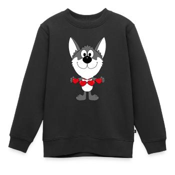 LIEBE - HUND - HUSKY - WOLFSHUND - SCHLITTENHUND - Kinder Premium Organic Sweatshirt - Schwarz - Vorne - AI Model Kid Female (0cm)