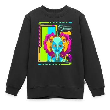 Cyberpunk Rétro Synthwave Futuriste - Sweat Premium enfant bio - noir - Devant - AI Model Kid Female (0cm)