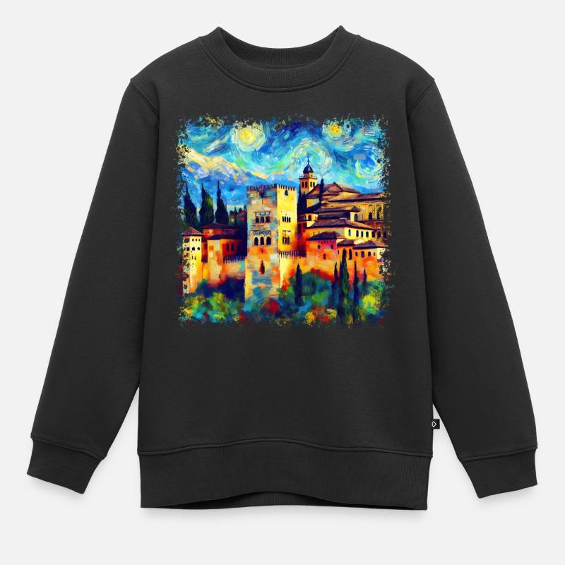 Vue de l’Alhambra dans le style Van Gogh - Sweat Premium enfant bio - noir