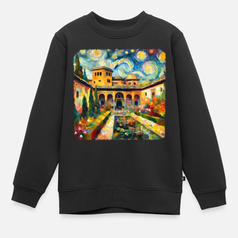 Le palais de l’Alhambra dans le style de Van Gogh - Sweat Premium enfant bio - noir