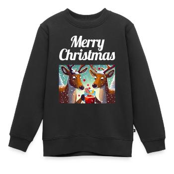 Merry Christmas / Weihnachten Rentier - Kinder Premium Organic Sweatshirt - Schwarz - Vorne - AI Model Kid Female (0cm)
