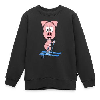 PISTENSAU - SCHWEIN - SKIER - SKI - WINTERSPORT - Kinder Premium Organic Sweatshirt - Schwarz - Vorne - AI Model Kid Female (0cm)
