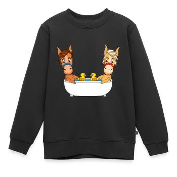 PFERDE - PONYS - BADEN - BADEWANNE - TIERISCH - Kinder Premium Organic Sweatshirt - Schwarz - Vorne - AI Model Kid Female (0cm)