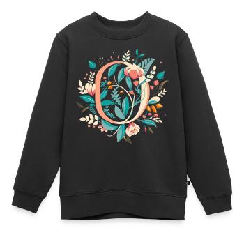 O typography floral - Kinder Premium Organic Sweatshirt - Schwarz - Vorne - AI Model Kid Female (0cm)