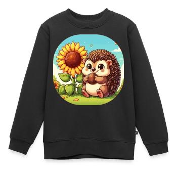Cute hedgehog with sunflower on a meadow - Kids Premium Organic Sweatshirt - black - Front - AI Model Kid Female (0cm)