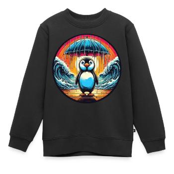 Moses Pinguin mit Regenschirm teilt das Meer - Kinder Premium Organic Sweatshirt - Schwarz - Vorne - AI Model Kid Female (0cm)