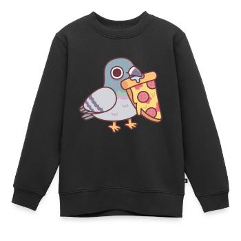 Pigeon mignon avec tranche de pizza au pepperoni - Sweat Premium enfant bio - noir - Devant - AI Model Kid Female (0cm)