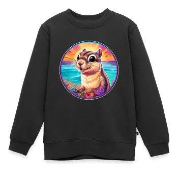Chipmunk Aquarelle Colorée Dessin Animé Kawaii Animal - Sweat Premium enfant bio - noir - Devant - AI Model Kid Female (0cm)