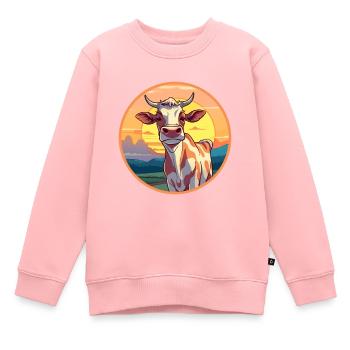 Vache Aquarelle Colorée Dessin Animé Kawaii Animal - Sweat Premium enfant bio - rose - Devant - AI Model Kid Female (0cm)