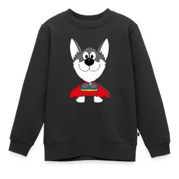 HUSKY - SCHLITTENHUND - SUPERHELD - TIER - HELD - Kinder Premium Organic Sweatshirt - Schwarz - Vorne - AI Model Kid Female (0cm)