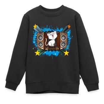 Singende Katze - Kinder Premium Organic Sweatshirt - Schwarz - Vorne - AI Model Kid Female (0cm)