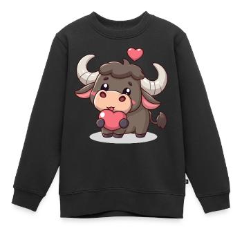 STIER WIDDER STERNZEICHEN LIEBE HERZ VALENTINSTAG - Kinder Premium Organic Sweatshirt - Schwarz - Vorne - AI Model Kid Female (0cm)