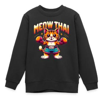 Mixed Martial Arts Meow Thai Muay Thai Cat - Kinder Premium Organic Sweatshirt - Schwarz - Vorne - AI Model Kid Female (0cm)