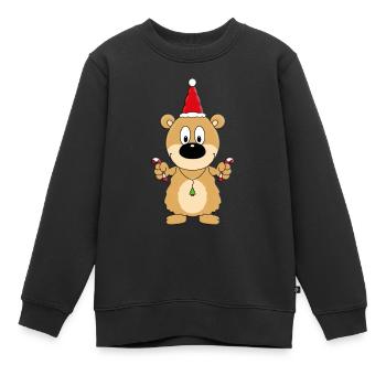 TEDDYBÄR - ZUCKERSTANGEN - WEIHNACHTEN - Kinder Premium Organic Sweatshirt - Schwarz - Vorne - AI Model Kid Female (0cm)