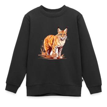 Rotluchs buntes Aquarell Karikatur Kawaii Tier - Kinder Premium Organic Sweatshirt - Schwarz - Vorne - AI Model Kid Female (0cm)