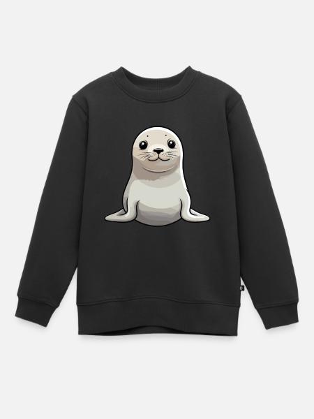 Sceau mignon dessin animé kawaii aquarelle animal animal de compagnie - Sweatshirt Premium barn ekologisk - svart