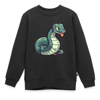 Anakonda Niedliche Karikatur Kawaii Aquarell Tier Haustier - Kinder Premium Organic Sweatshirt - Schwarz - Vorne - AI Model Kid Female (0cm)