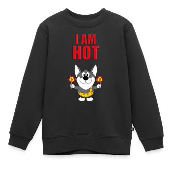 HUSKY - HUND - SCHLITTENHUND - I AM HOT - Kinder Premium Organic Sweatshirt - Schwarz - Vorne - AI Model Kid Female (0cm)