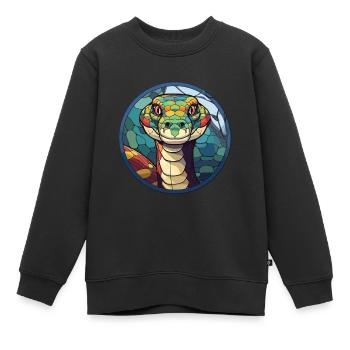 Anaconda Buntglas Bunt Karikatur Kawaii Ani - Kinder Premium Organic Sweatshirt - Schwarz - Vorne - AI Model Kid Female (0cm)
