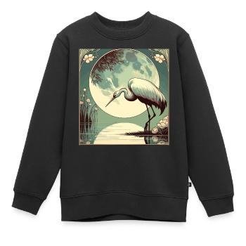 Storch am See bei Vollmond Art Deco Style - Kinder Premium Organic Sweatshirt - Schwarz - Vorne - AI Model Kid Female (0cm)