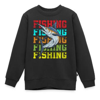 fishing, perch, bait, pike - Kids Premium Organic Sweatshirt - black - Front - AI Model Kid Female (0cm)