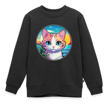 Hantilly Tiffany Katze Aquarell Cartoon Kawaii - Kinder Premium Organic Sweatshirt - Schwarz - Vorne - AI Model Kid Female (0cm)
