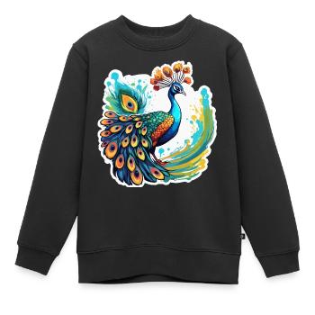 Paon / Animal / Zoo / Plumage / Beauté naturelle - Sweat Premium enfant bio - noir - Devant - AI Model Kid Female (0cm)