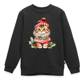 Chat au look de Noël - Sweat Premium enfant bio - noir - Devant - AI Model Kid Female (0cm)