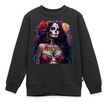 pretty dia de muertos - Kinder Premium Organic Sweatshirt - Schwarz - Vorne - AI Model Kid Female (0cm)