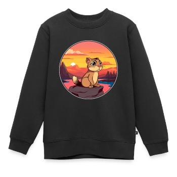 Chipmunk Aquarelle Colorée Dessin Animé Kawaii Animal - Sweat Premium enfant bio - noir - Devant - AI Model Kid Female (0cm)