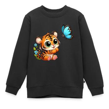 Baby-Tiger: Flauschig und verspielt - Kinder Premium Organic Sweatshirt - Schwarz - Vorne - AI Model Kid Female (0cm)