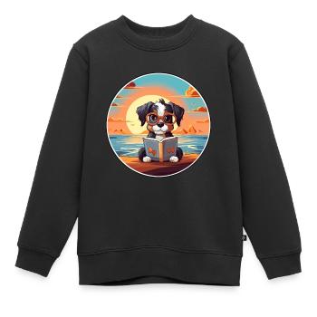 Poode Chien Mignon Drôle Dessin Animé Kawaii Livre Plage - Sweat Premium enfant bio - noir - Devant - AI Model Kid Female (0cm)