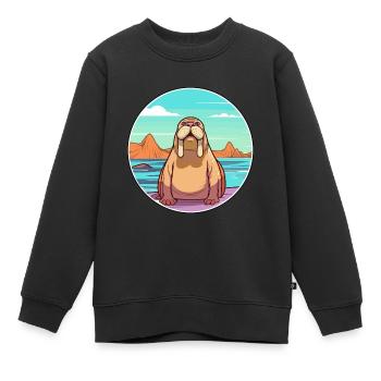 Walrus Watercolor Cartoon Kawaii Clipart Animal - Kids Premium Organic Sweatshirt - black - Front - AI Model Kid Female (0cm)