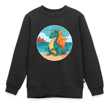 Drache Aquarell Karikatur Kawaii Clipart Tier - Kinder Premium Organic Sweatshirt - Schwarz - Vorne - AI Model Kid Female (0cm)
