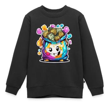 Sac d’argent / Billets / Pièces de monnaie / Zaster / Fortune - Sweat Premium enfant bio - noir - Devant - AI Model Kid Female (0cm)