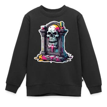 Pierre tombale / Souvenir / Tranquillité / Inoubliable / Mort - Sweat Premium enfant bio - noir - Devant - AI Model Kid Female (0cm)