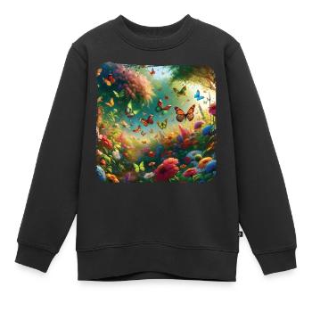 Lebendiges Gemälde Schmetterlinge Flora Fauna - Kinder Premium Organic Sweatshirt - Schwarz - Vorne - AI Model Kid Female (0cm)