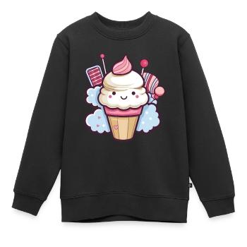 Süße Eiswaffel mit Gesicht - Süßigkeiten - Kinder Premium Organic Sweatshirt - Schwarz - Vorne - AI Model Kid Female (0cm)