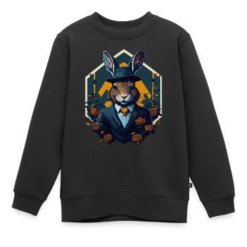 Lapin avec chapeau melon et costume - Sweat Premium enfant bio - noir - Devant - AI Model Kid Female (0cm)