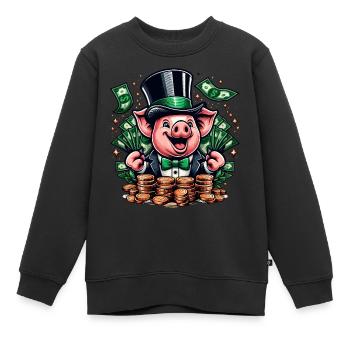 COCHON CHANCEUX JACKPOT ARGENT RICHE PROSPÉRITÉ VERT - Sweat Premium enfant bio - noir - Devant - AI Model Kid Female (0cm)