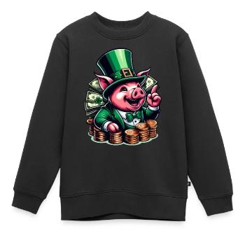 COCHON CHANCEUX JACKPOT ARGENT RICHE PROSPÉRITÉ VERT - Sweat Premium enfant bio - noir - Devant - AI Model Kid Female (0cm)