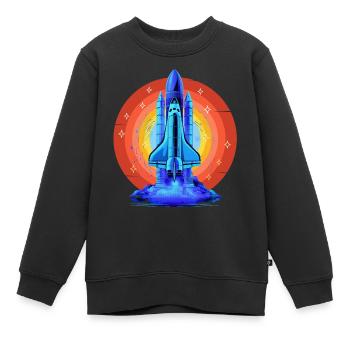 NAVETTE SPATIALE BLEUE RETRO VINTAGE - Sweat Premium enfant bio - noir - Devant - AI Model Kid Female (0cm)