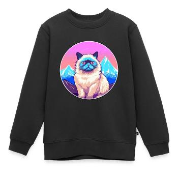 Chat de l’Himalaya coloré dessin animé aquarelle Illustra - Sweat Premium enfant bio - noir - Devant - AI Model Kid Female (0cm)